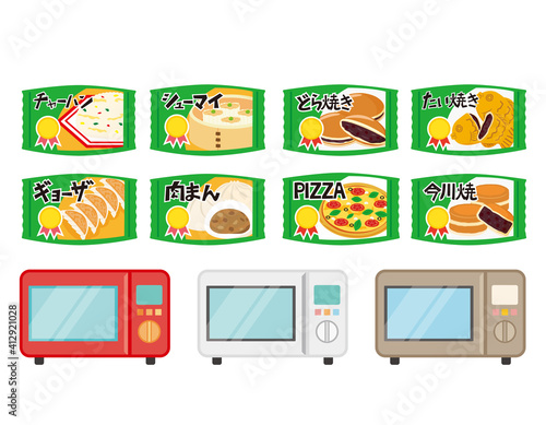 電子レンジと冷凍食品のベクターイラスト　