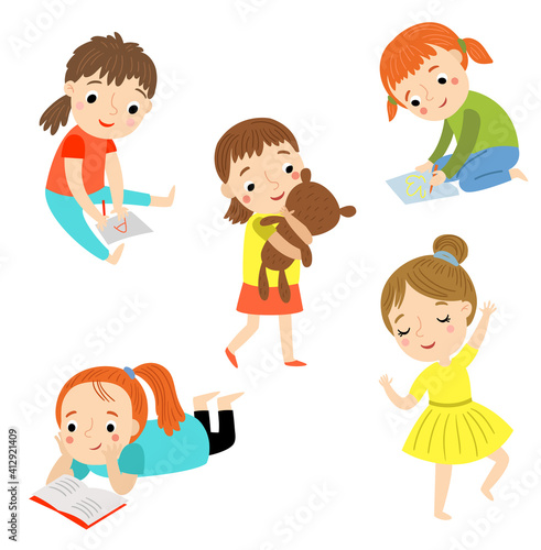 
Cute little girls. Vector set