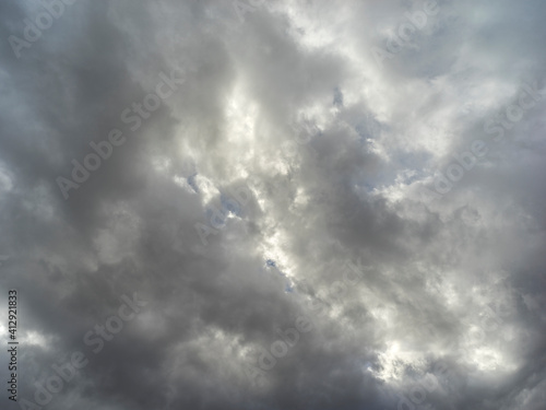 Texture of a blue sky with gray and dark clouds