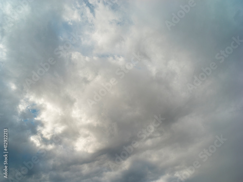 Texture of a blue sky with gray and dark clouds