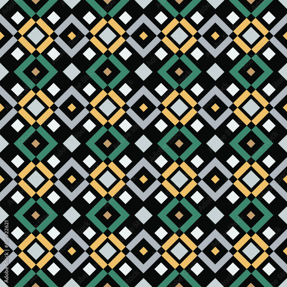 Seamless geometric pattern with square. Bright pattern on a black background. Seamless geometric pattern with square. Bright pattern on a black background.
