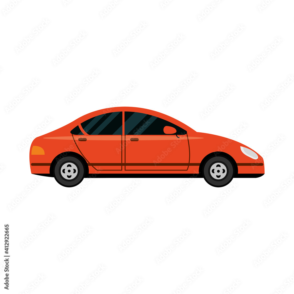 red car transport vehicle side view, car icon vector