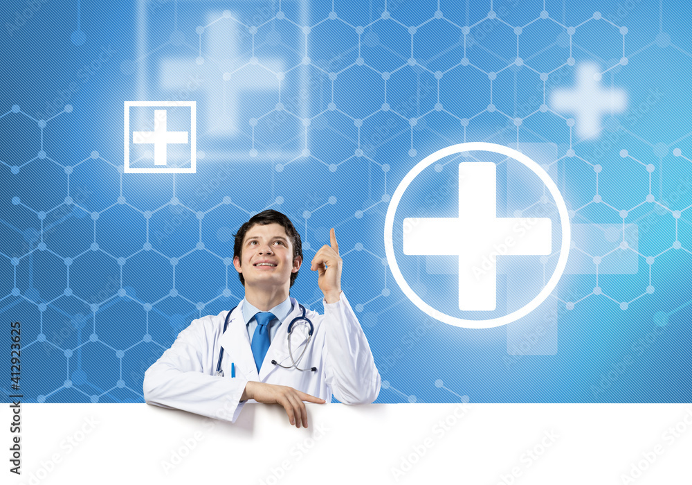 Doctor with banner Doctor with banner