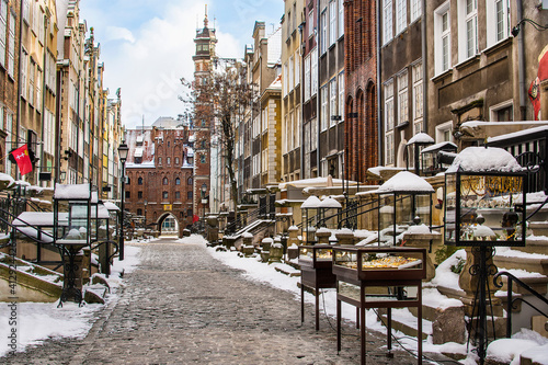Beautiful Mariacka Street in Gdansk in winter, Poland 