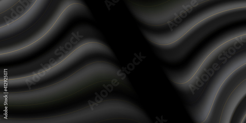 Smooth elegant black satin texture abstract background. Luxurious background design with golden lines. Black curtain background