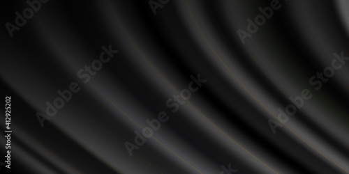 Satin black silk curtain with gold folds. Abstract background. Abstract black background with gold line. Abstract futuristic gold black light on black background