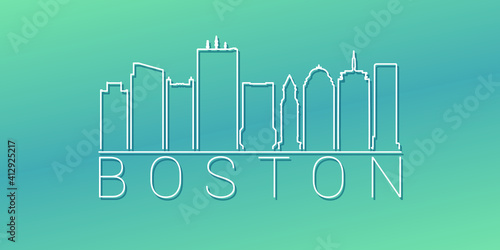 Boston, MA, USA Skyline Linear Design. Flat City Illustration Minimal Clip Art. Background Gradient Travel Vector Icon.