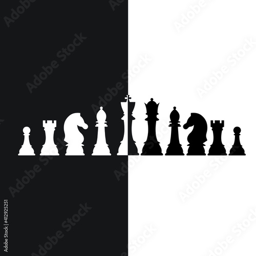 Silhouettes of chess pieces. Chess icons. Vector chess isolated on white background. Playing chess on the Board. King, Queen, rook, knight, Bishop, pawn.