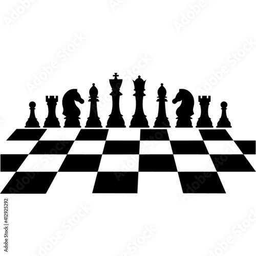 Foto Silhouettes of chess pieces on chessboard