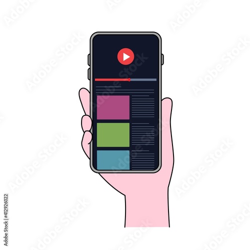 スマートフォンを持つ手　動画再生画面