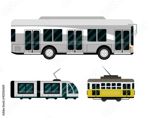 bus metro tram vehicle transport public service icons