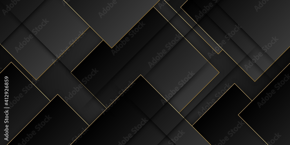 black flat 3d image of a dark toned background of a series of cubic solids with gold lines black flat 3d image of a dark toned background of a series of cubic solids with gold lines