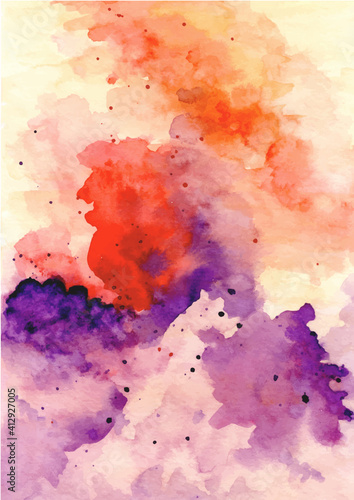 Orange purple abstract splash background with watercolor