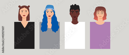 Asexual people isolated as LGBTQ asexuality concept, flat vector stock illustration with face and head