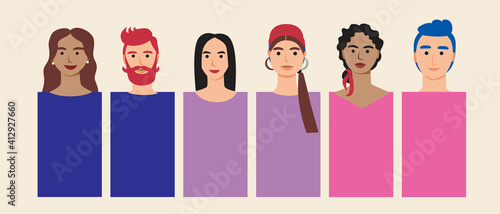 Bisexual people isolated as LGBTQ bisexuality concept, flat vector stock illustration with faces and head