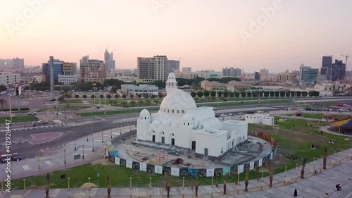 Aerial view of the construction of a new mosque at Al Khobar, Saudi Arabia.