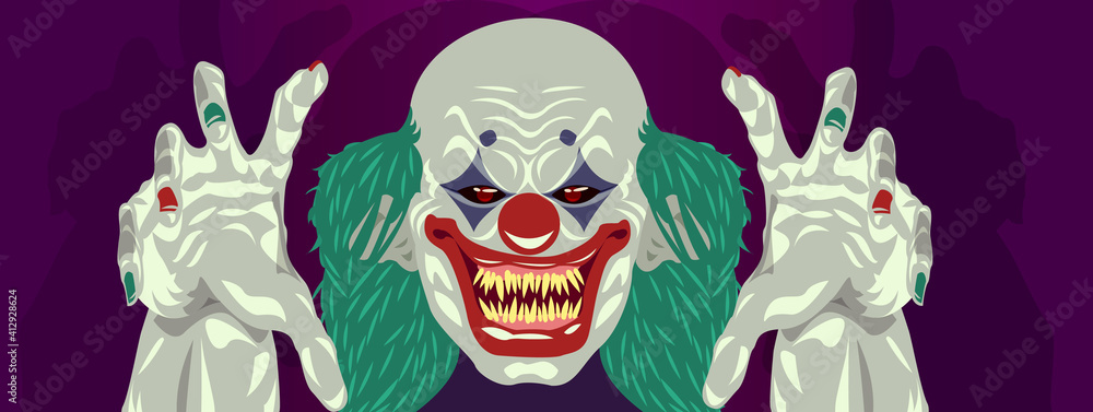 clown Halloween costume design flat design scary clown reaching out