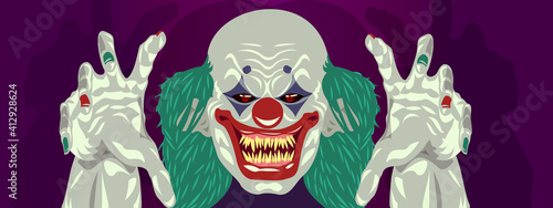 clown Halloween costume design flat design scary clown reaching out hands to grab you