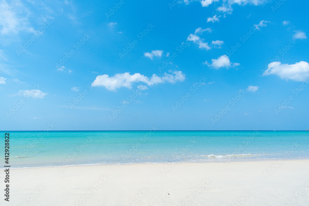 White beach sand Sea water blue Blue sky clear background