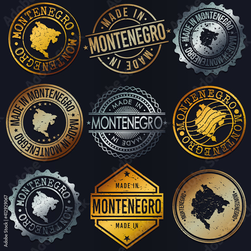 Montenegro Business Metal Stamps. Gold Made In Product Seal. National Logo Icon. Symbol Design Insignia Country.