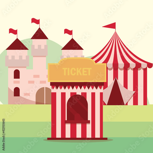 amusement park carnival tickets booth tent and castle