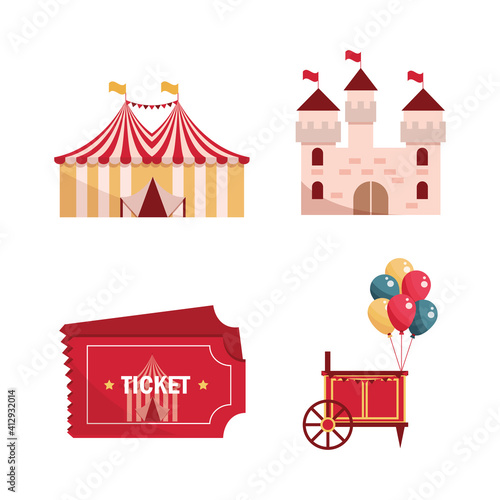 amusement park carnival tent castle tickets balloons booth