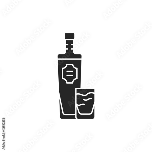 Vodka bottle and glass color line icon. Alcoholic beverages.
