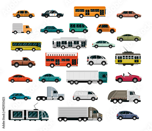 different vehicles, city transport, automobile service, side view cars