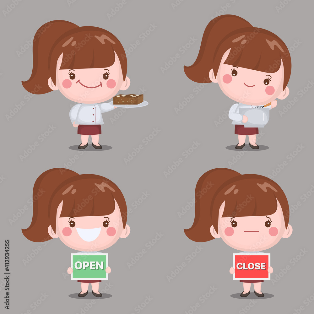Woman cute chef is cooking character. Hand drawn vector illustration. Woman cute chef is cooking character. Hand drawn vector illustration.
