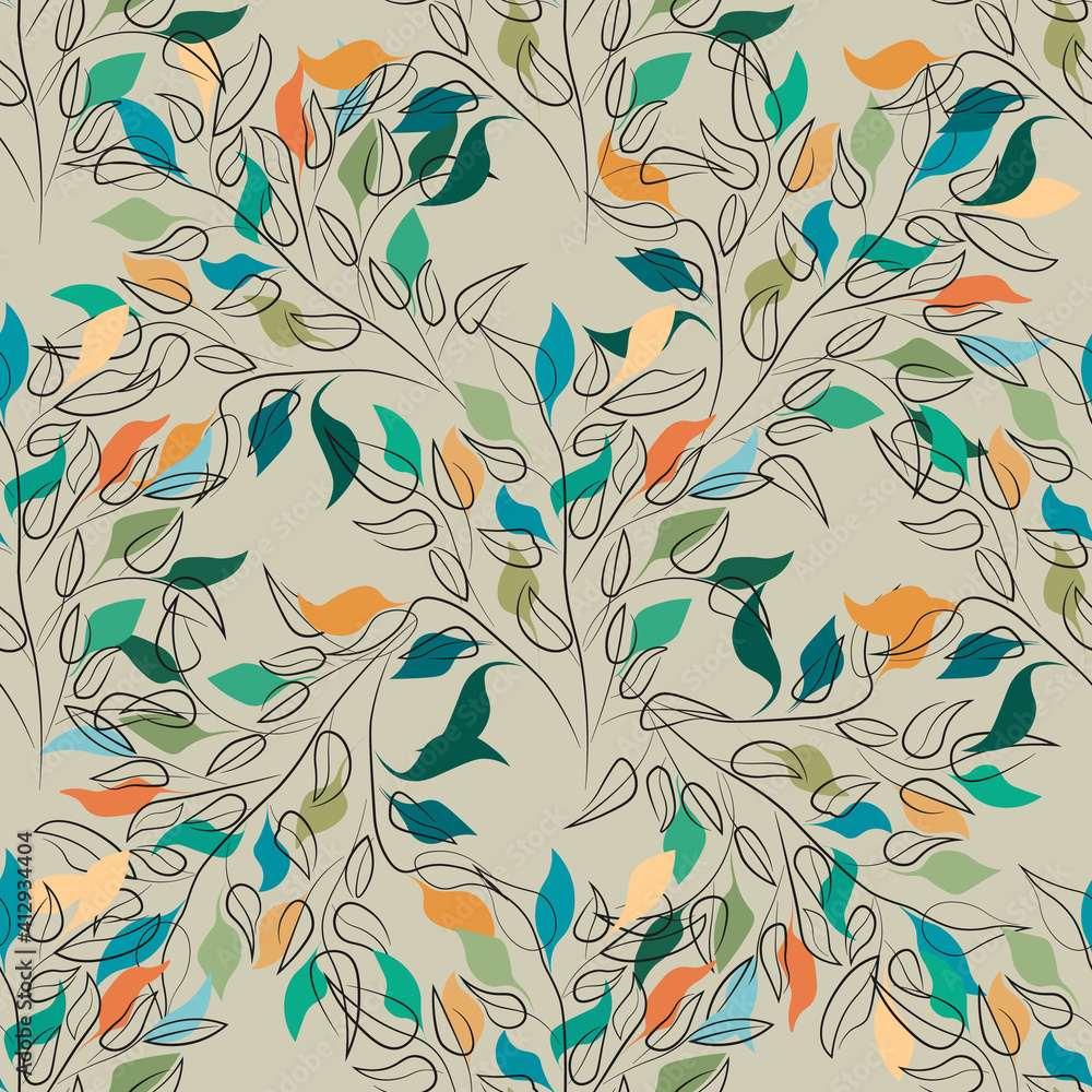 Autumn leaves yellow green autumnal fall season seamless pattern background Autumn leaves yellow green autumnal fall season seamless pattern background
