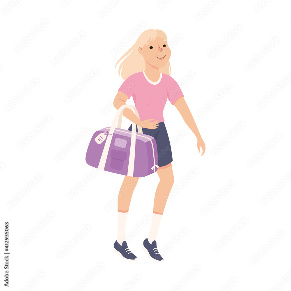 Young Woman Tourist Traveling with Suitcase, Girl in Fashionable Clothes Going on Vacation Trip Cartoon Vector Illustration Young Woman Tourist Traveling with Suitcase, Girl in Fashionable Clothes Going on Vacation Trip Cartoon Vector Illustration
