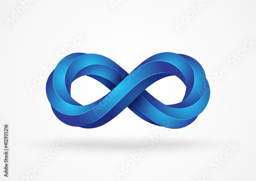 Infinity symbol isolated on white background. Vector illustration. Endless mobius ribbon loop, 8 icon, logo design template. Eight shape 3d graphic style, blue gradient
