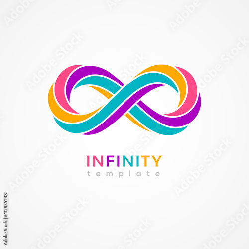 Infinity colourful symbol isolated on white background. Vector illustration. Endless concept loop, 8 icon logo, minimal design template. Eight shape in trendy retro 3d graphic style