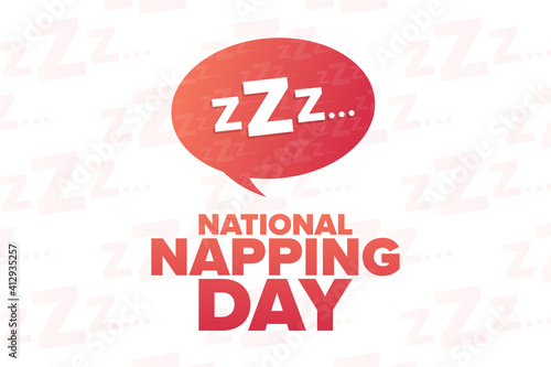 National Napping Day. Holiday concept. Template for background, banner, card, poster with text inscription. Vector EPS10 illustration.