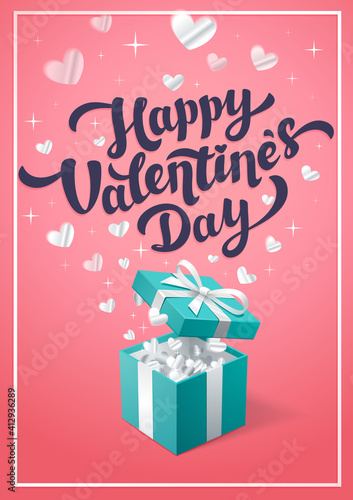 Happy Valentine s day greeting card - love day vector card or poster with red...