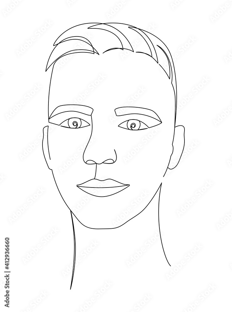 Young man portrait concept. Continuous line vector art drawing. Abstract minimal illustration.