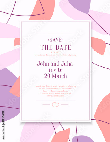 Save the date. An invitation to a wedding celebration. A template for placing your information and text.