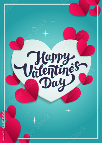 Happy Valentine s day greeting card - love day vector card or poster with hea...