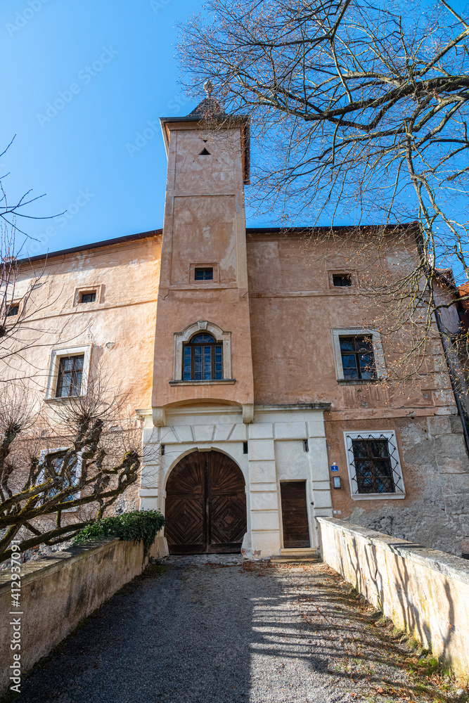 View on Castle Buchberg near Gars am Kamp, built in 12th century, totay used for exhibitions and art events. 04.02.2021