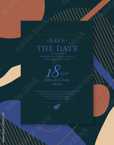 Save the date. An invitation to a wedding celebration. A template for placing your information and text.
