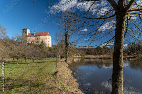 View on Castle Buchberg near Gars am Kamp, built in 12th century, totay used for exhibitions and art events. 04.02.2021