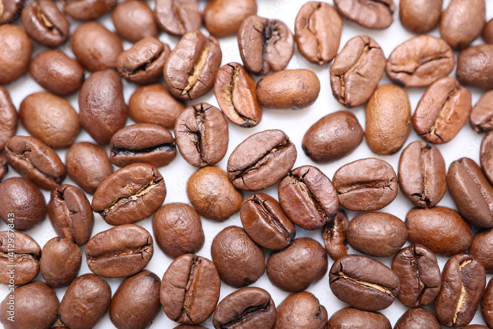 Fototapeta premium Ziarna kawy palonej nie mielonej. Ziarno. 