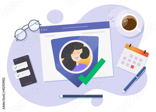 Internet secure data check technology vector concept, flat cartoon illustration of network success protection, web digital electronic security safe access idea, personal identity verified