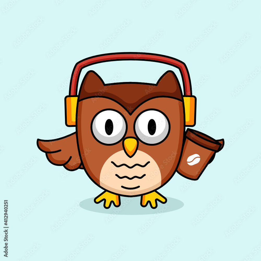 Cute owl with coffee mascot logo design