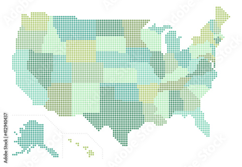 USA dots map state division, Vector illustration, Layering of states.