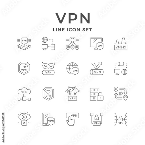 Set line outline icons of VPN
