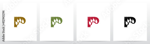 Paw Print With Claws On Letter Logo Design P
