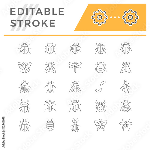 Set line icons of insects