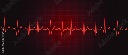 Heart beat neon vector illustration. Red glowing neon heart pulse illustration.