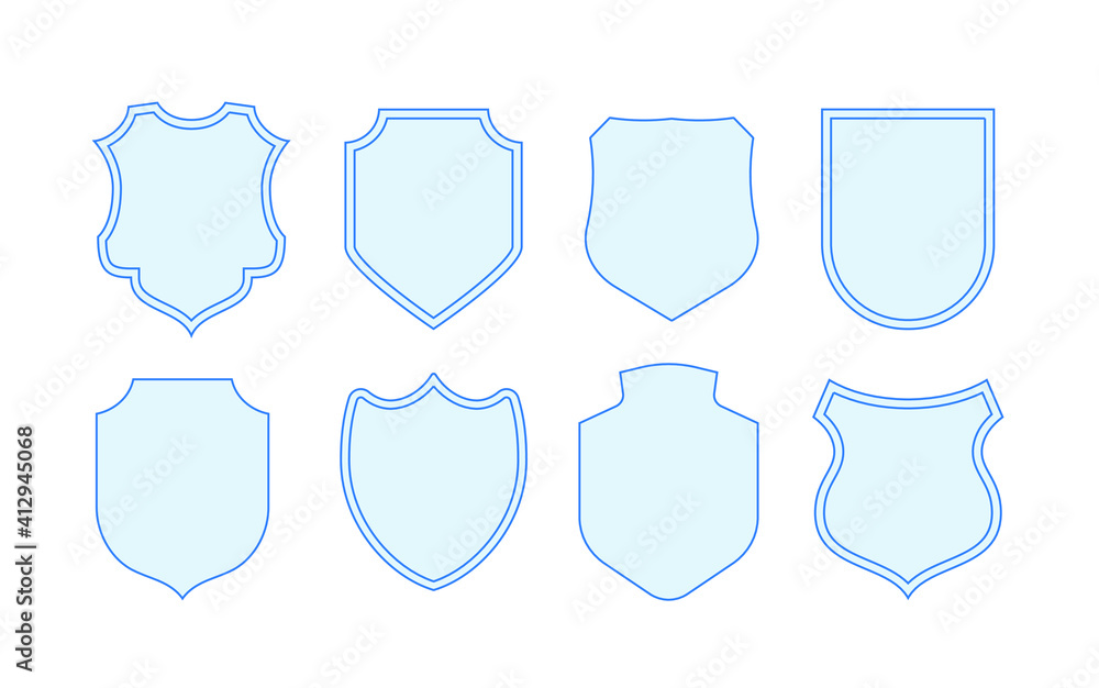 Protection shields collection. Black silhouette shield shape. Modern shields set. Vector illustration. Protection shields collection. Black silhouette shield shape. Modern shields set. Vector illustration.